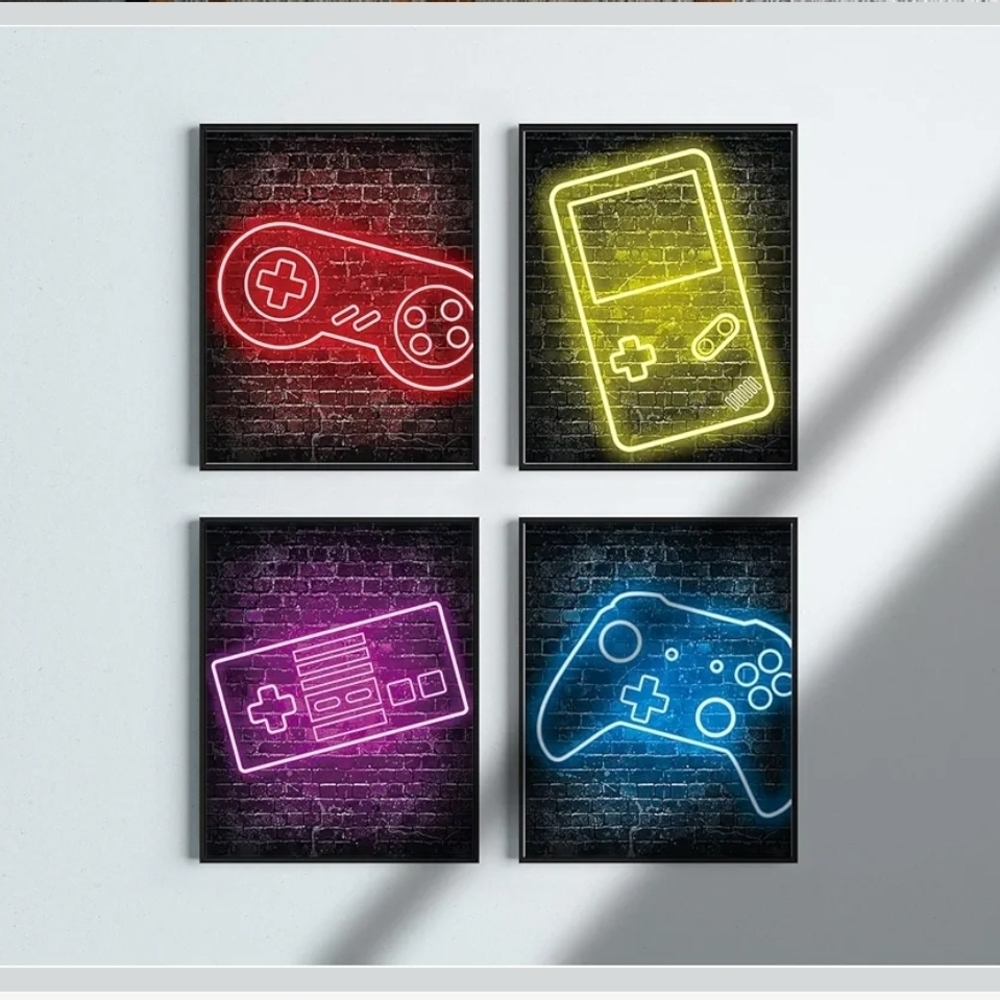 Neon Gaming Controller Wall Art Set - Picture 2 of 5